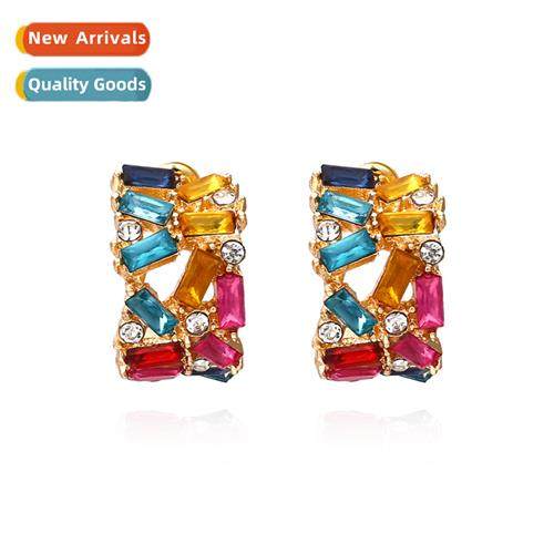 ZA Retro Geometric C-Shaped Alloy Diamd Earrings Fashi Half