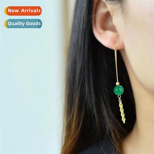 New natural green agate phoenix-tail paragraph earrings carn