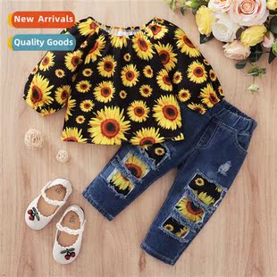 sunflower fall sleeved print new 2021 spring Girls