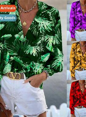 2022 Fall  Winter Womens New Printed V-Neck Lg Sleeve Bohemi