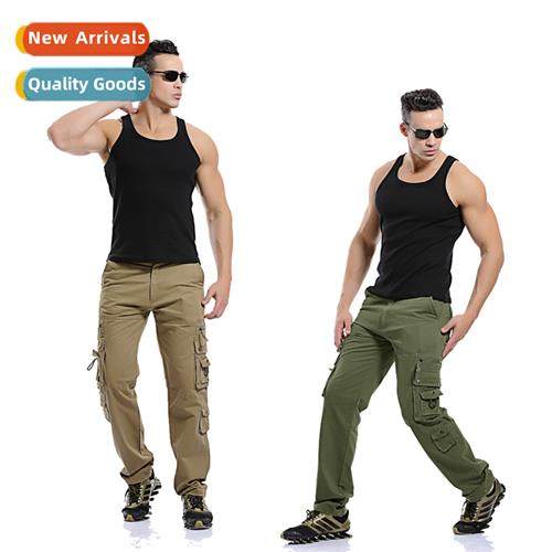 2022 Mens Casual Solid Color Multi-Pocket Washed Work Pants