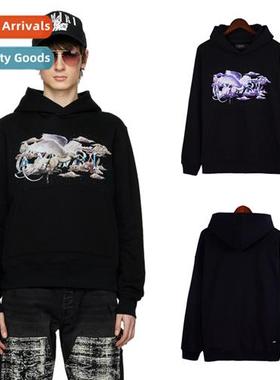 Correct 2023 Tide Printed Letter AM* Pegasus Hooded Sweatshi