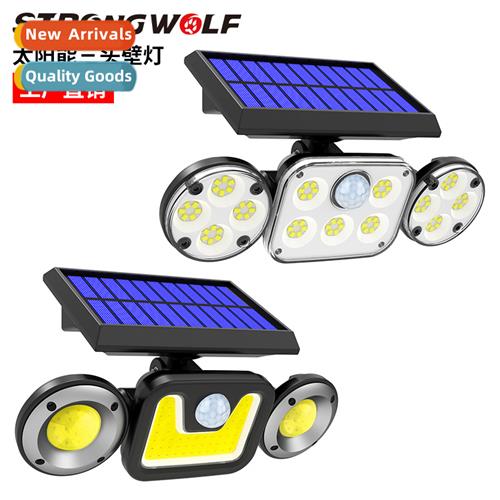 2020 new solar wall light LED three head rotatable outdoor w