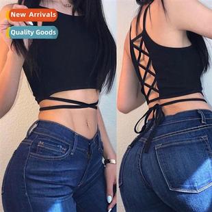 undershirt back hollow New navel garter tie bottoming womens