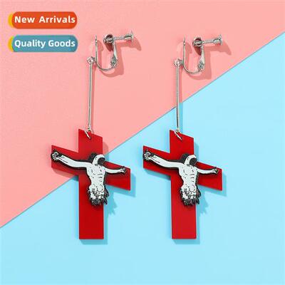 Secdary Halloween red cross whe ghost horror earrings creati