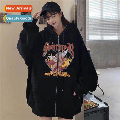 2023Y2K Dark Gothic Cupid Zipper Sweatshirt Autumn  Winter F
