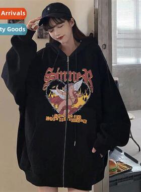2023Y2K Dark Gothic Cupid Zipper Sweatshirt Autumn  Winter F