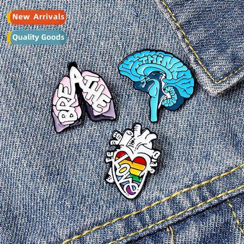 Creative oil drip enamel heart brain pin love baked enamel c