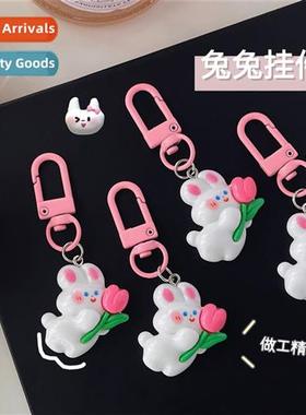 Cute tulip bunny keychain ins style sweet teenage girl girlf