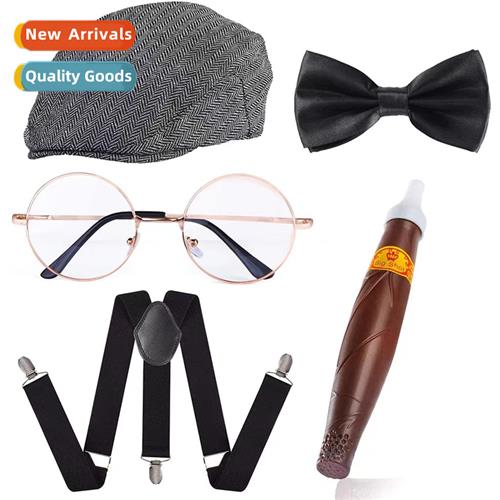 1920s Mens Theme Prom Party Bowler Hat Cane Beard Pocket Wat