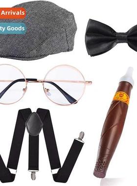 1920s Mens Theme Prom Party Bowler Hat Cane Beard Pocket Wat