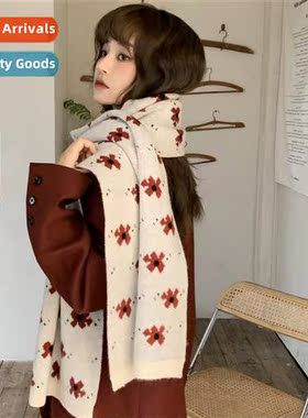 Retro small flowers knted scarf female fall and winter hundr