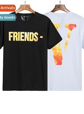 New T summer limed yellow flame print large V half-sleeve me