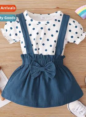 Girls Spring  Autumn 2022 new n short-sleeved polka dot prin