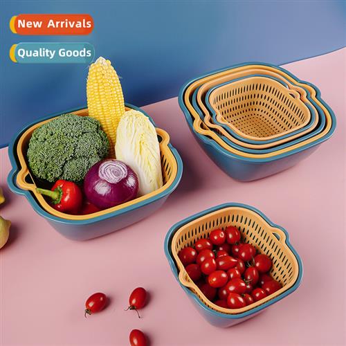 Thickened double draining basket set  six plastic dishwashin