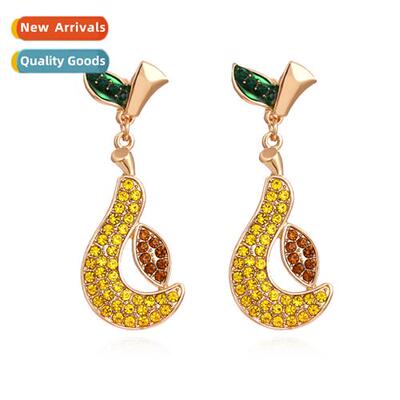 New inlaid colorful diamd half pear earrings fashi creative