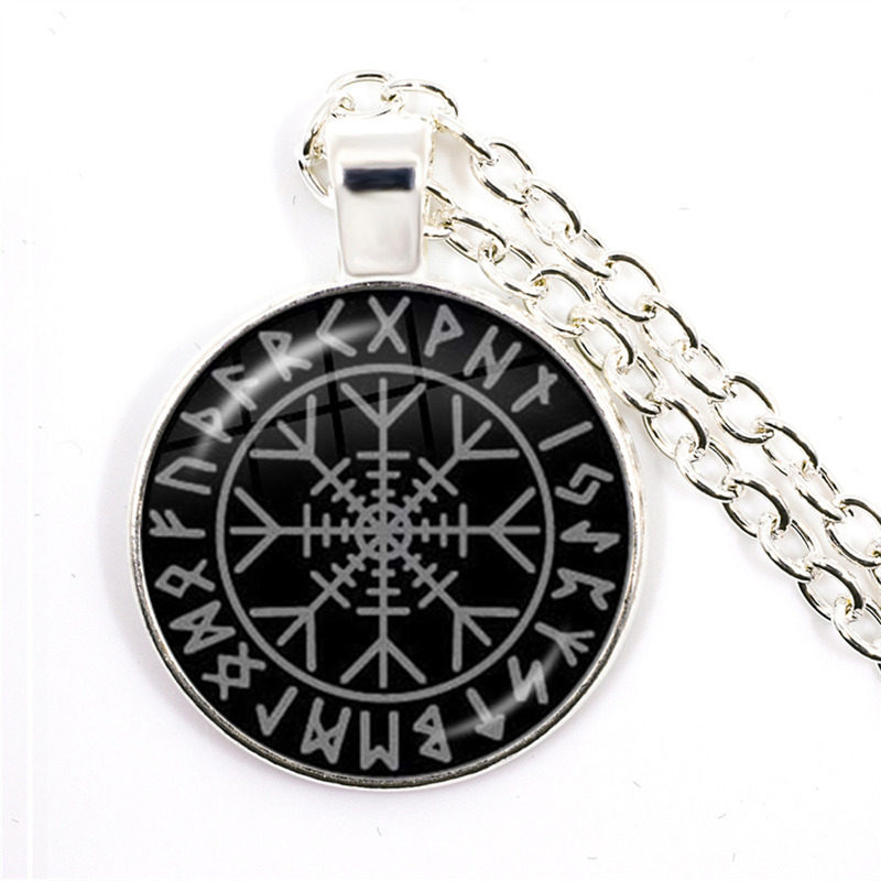 Viking Compass Time Gemste Pendant Necklace Runic Amulet Pen