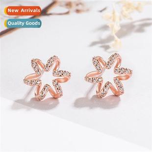 n six-petal flower earrings rose gold  full  diamd flower ea