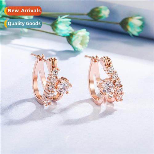 Japan  small fresh earrings female diamd-plated rose gold si