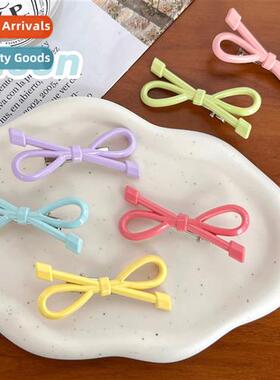 Cy color bow  clips ins cute sweet girl heart bangs clip sid