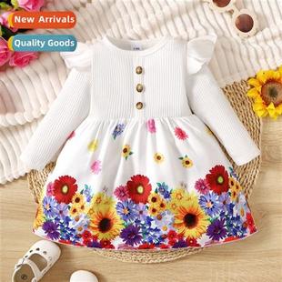 flowers rou fall sleeved printed new 2023 spring Girls