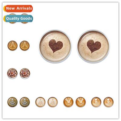 Cafe Latte Carved Heart Time Gemste Stud Earrings Chocolate