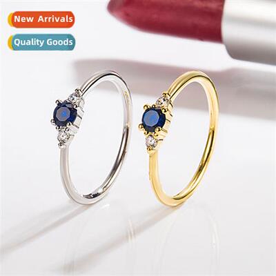 Exquise small blue diamd 14k gold ring      light simple zir