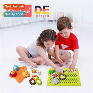 gear mechanical blocks assembled boys Wooden combinati baby