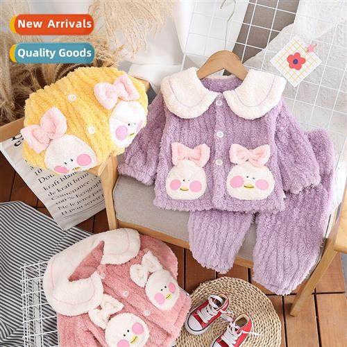 Girls coral fleece pajamas winter 2023 new baby children fac