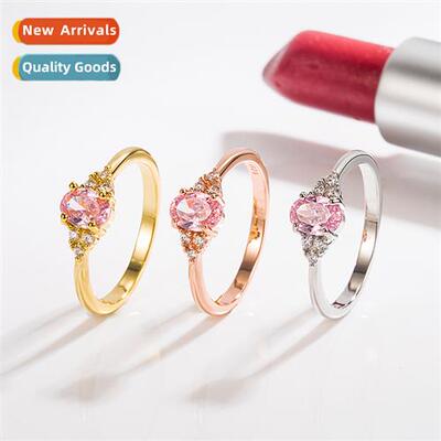 Inlaid wh diamds pink diamd zircia ring female      14K gold