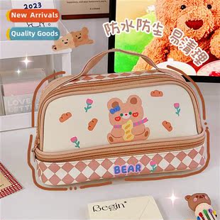 Carto large-capacy pencil bag student hheld pen bag double-l