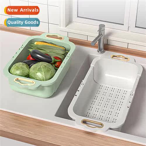 Double-layer retractable draining basket kchen vegetable bas