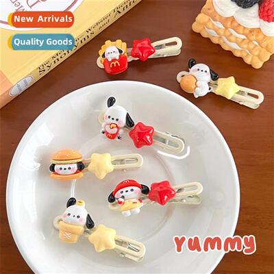 Cute wind carto burger puppy  clips girl heart bangs side cl
