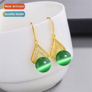 yellow cats earrings green femal inlaid red ste Jade eye