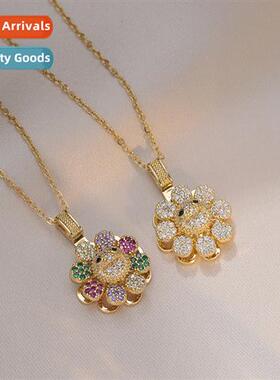 Necklace Women Sunflower Sunflower Colorful Diamd Rotatable