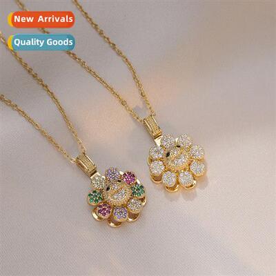 Necklace Women Sunflower Sunflower Colorful Diamd Rotatable