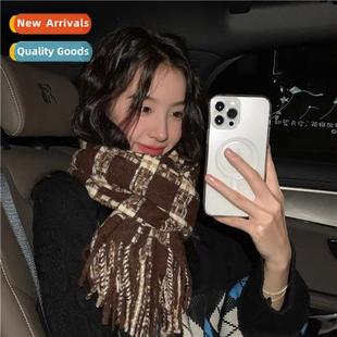 plaid scarf winter color autumn blocking ins Retro Korea