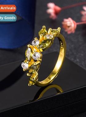 Set wh diamds olive green small leaves ring female      14k