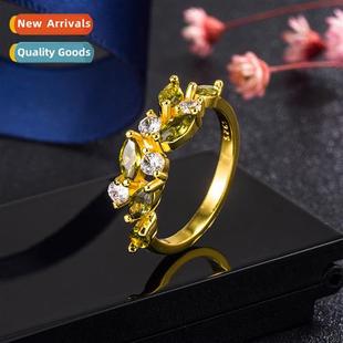 olive green female 14k ring diamds leaves Set small