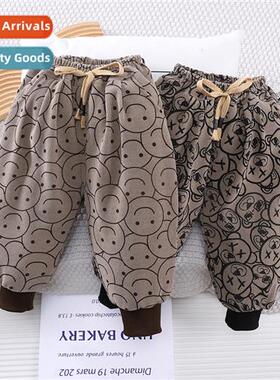 Boys baby fall  winter thickened cott pants 2023 new hsome 1
