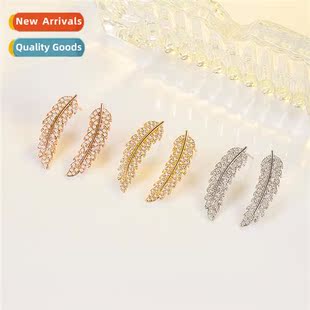 18k gold micro diamd leaf earrings female light luxury high