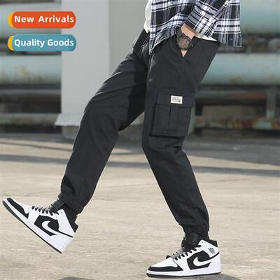 Mens work pants four seass casual pants multi-pocket drawstr
