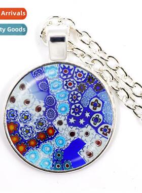 Multicoloured Flower Murano Millefiori Pendant Necklace 25mm