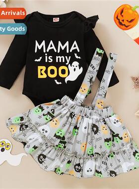 Girls spring  fall  2021 new n Halloween letters printed top