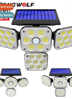 2021 new solar wall light four head rotating outdoor waterpr