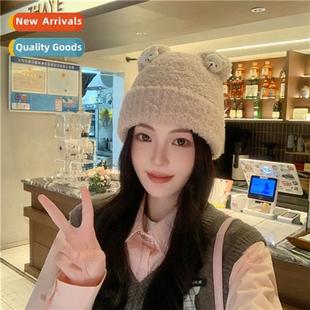 Plush fluffy hat female fall and winter warm thickened ear p