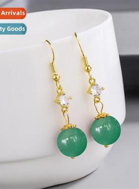 Vintage natural dgling jade zirc earrings female chalcedy ea