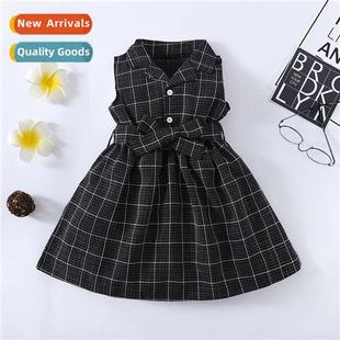 2023 new printed Spring mid plaid Autumn sleeveless Girls