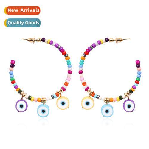 New simple color blocking geometric C-shaped rice bead earri