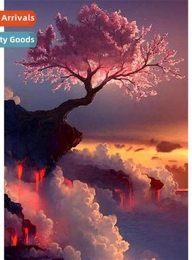 New flower e   cliff lscape diamd painting modern living roo